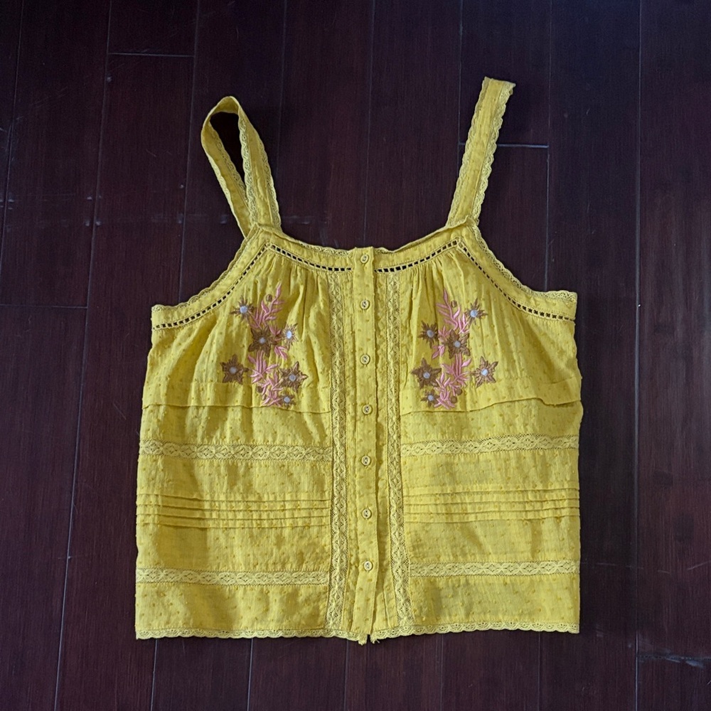 Sundance Mustard Floral Embroidered Tank Top
